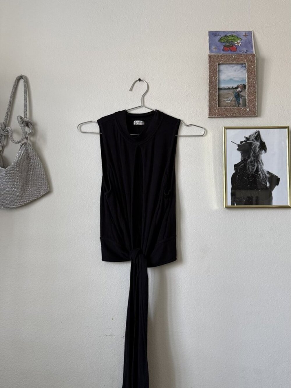 Intimately Free People Black Sleeveless Keyhole Tie Waist Top Size S